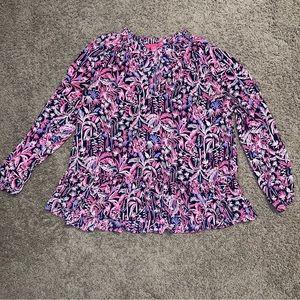 EUC Lilly Pulitzer Savanna top, sz XL in navy/pink Swing of Things